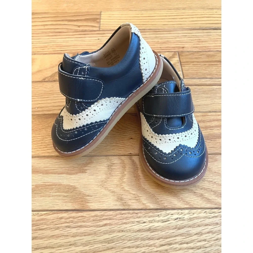 Elephantito Toddler‎ Navy White Leather Wingtip Oxford Spectator Shoes Size 6
